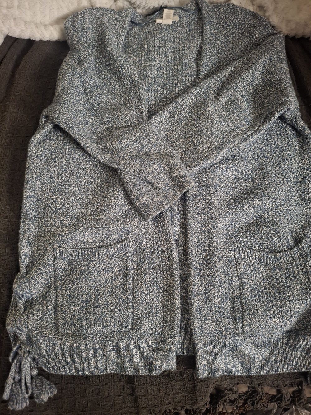 LOFT Blue Marled Open-Front Cardigan with Pockets